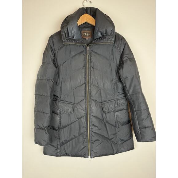 Cole Haan Women's Down Puffer Jacket L Black Long Winter Coat Parka - Picture 1 of 9